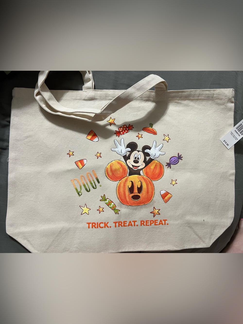Disney Box Lunch - Canvas Tote with Mickey Mouse Pumpkin Halloween Print